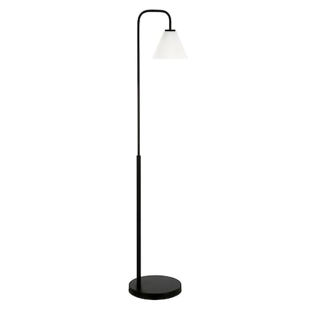 Hudson & Canal Henn &amp; Hart  Henderson Blackened Bronze Arc Floor Lamp with White Milk Glass Shade FL0775